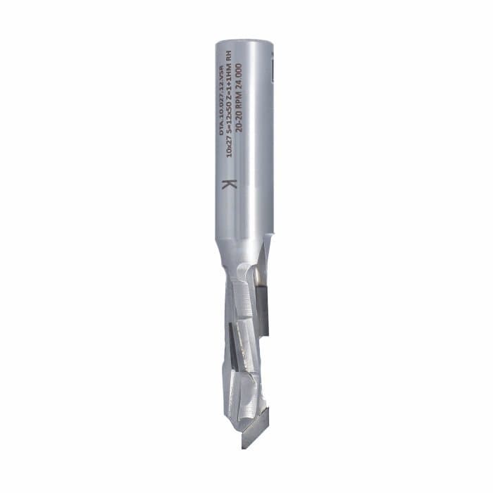Router Bit DIA Z1+1 D=10 I= 27 L= 80 S=12x50 RH  (3+1)PCD H2,5 3 helix wings body  STAINLESS STEEL