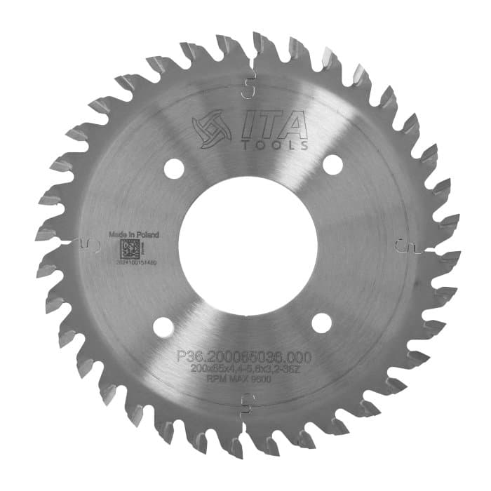 (M) Conical scoring blade D=200 F= 65 Z= 36 K=4,4-5,6 P=3,2 CON-ALT5° PH05