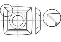 Four-edge, replaceable inserts, square – single-hole, with chamfer, R50 – 150

